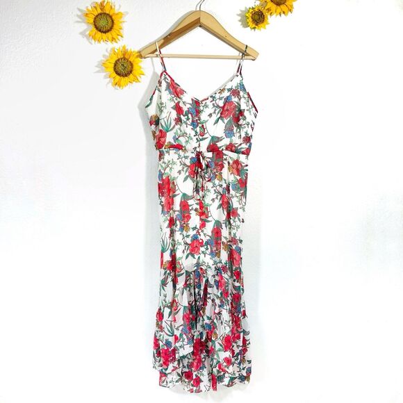 Nanette Lepore Ruffle Button Up Adjustable Strap Floral Maxi Dress Size 12 Women - Picture 1 of 11